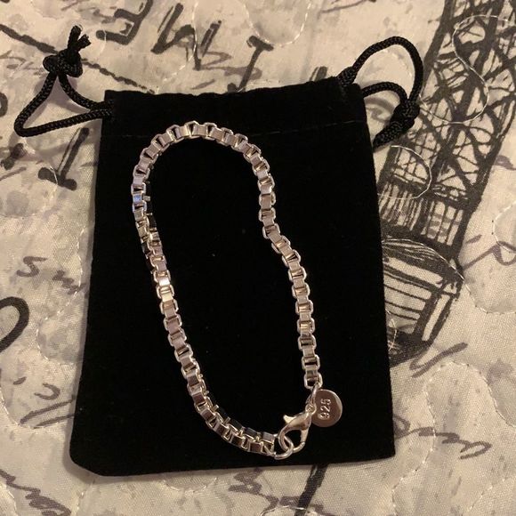 Sterling Silver Plated Square Link Chain Bracelet - Picture 2 of 9